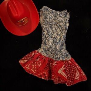 🤠 Vintage Red & Blue Barbie Cowboy Outfit with Red Hat 🤠